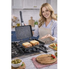 Resim Bermira Home Collection Bermira Granit Döküm Ocak Üstü El Tost Makinesi Siyah Alüminyum Yapışmaz Yüzeyli 4 Dilim Kapasite 