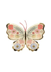 Resim Meri Meri - Floral Butterfly Plates - Çiçekli Kelebek Tabak - 8'li 