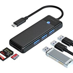 Resim Orico PAPW3AT-C3-015-BK-EP Type-C To 3.0 TF SD Kart Okuyucu 3 Portlu USB 3.0 Siyah Çoklayıcı Adaptör 