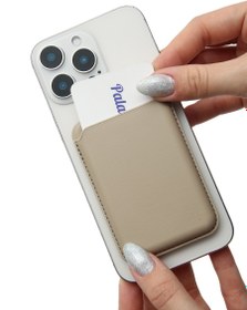 Resim MagSafe Özellikli Bej Standlı Manyetik Kartlık Cüzdan 