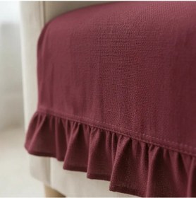 Resim Fırfırlı Keten Koltuk Örtüsü Kırlentli -bordo 