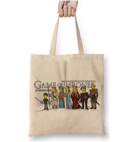 Resim Toyaso Game Of Thrones Simpsonized Beyaz Bez Çanta Uzun Saplı Alışveriş Çantası Plaj Çantası Beyaz 