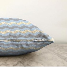 Resim RealHomes Çift Taraflı Gri Altın Varaklı Çizgi Motifli Çocuk Odası Raşel Örme Yastık Kırlent Kılıfı, Sonil-K4363g-43x43cm 