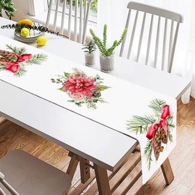 Resim Özel Tasarım Kurdeleli Kozalak Motifli Dijital Baskılı Dekoratif Süet Runner 