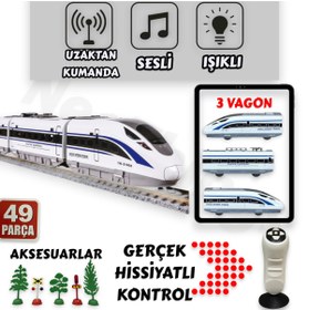 Resim YILDIRIM OYUNCAK Uzaktan Kumandalı Led Işıklı Sesli 49 Parça Aksesuarlı Manyetik Vagonlu 265 cm Hızlı Tren Seti 
