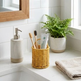 Resim Hsc Bilişim Z&k Market® Yuvarlak Hasır Dokulu Plastik Rattan Kaşıklık & Çatallık – Askılı Kendiliğinden Tutmalı 