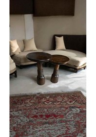 Resim Doğal Masif Ahşap Yan Sehpa Seti 2 Li Ceviz Zigon Ve Fiskos Model - Mushroom Side Table Ceviz 