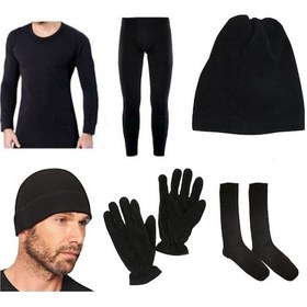 Resim Termal Içlik Takım-polar Bere,boyunluk-eldiven-kışlık Çorap 1çift Askeri Malzeme Seti-siyah Karışık 