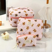 Resim 3 adet Sevimli Pembe Ayı Desen Büyük Kapasiteli Çok Fonksiyonlu Kozmetik Çantası Kozmetik Çantası, Okula Dönüş Cüzdan Çantası, Taşınabilir Kozmetik Fırça Debriyaj Çantası, Fermuarlı Ruj Anne Hediyesi, Doğum Günü Hediyesi Banyo Oturma Odası Banyo Depolama Makyaj Çantası 