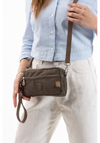 Resim Nemo Bags Vizon Unisex Cüzdan, 4 Gözlü, Telefonluk, Crinkle Kumaş, Çapraz Askılı Omuz Çantası, 20x12cm Vizon - Kahverengi 