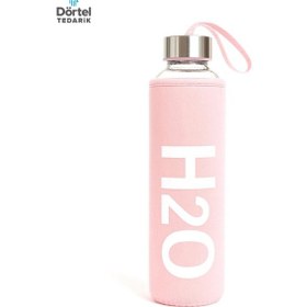 Resim H2o Kılıflı Cam Matara 500 Ml Pembe 