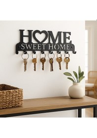 Resim Lunoart Dekoratif Metal Anahtarlık Askılığı Giriş İçin Home Sweet Home Tasarımı Siyah 