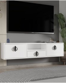 Resim 1321dropct-32 Duvara Montaj Tv Sehpası-beyaz-siyah-gümüş Siyah-gümüş 