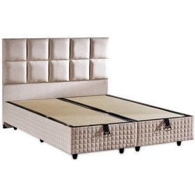 Resim Star Baza Ve Başlık Seti 100x200 Cm Tek Kişilik Krem Keten Kumaşlı Lüks Baza Ve Başlık Takımı 100 x 200 