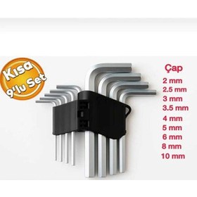 Resim Çelik 9'lu Kısa Alyan Takımı 2.0mm 2.5mm 3.0 Mm 3.5 Mm 4.0 Mm 5. 