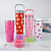 Resim Sanrio for hello kitty 30oz Stainless Steel Insulated Tumbler with Handle - Vacuum-Sealed, Lead-Free, Round Shape, Multipurpose for Travel, Sports & Outdoor Leisure, Car Use, Hot & Cold Beverages, Car Beverage Cup | Character Tumbler | Stainless Steel Cup 