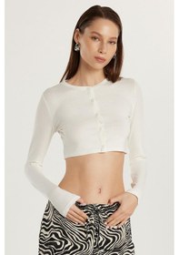 Resim Tudors Kadın Slim Fit Dar Kesim Uzun Kollu Bisiklet Yaka Ekru Hırka-33819 Ekru 