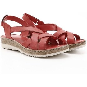 Resim Gönderi R Kırmızı Antik Cırt Bantlı Dolgu Topuk Hakiki Deri Sandalet Kırmızı 