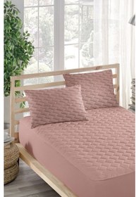 Resim Alez Takımı %100 Pamuklu Sessiz 3 Parça Kapitoneli Yastık Alezli Pembe Tek Kişilik 