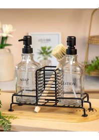 Resim Qerhome Metal Standlı 2 Li Cam Sabunluk Seti İkili Sabunluk Set Standlı Sabunluk Siyah Siyah 