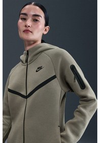Resim Nike Tech Fleece Full Zip Women Windrunner Hoodie Kapüşonlu Fermuarlı Kadın Sweatshirt Yeşil Koyu Yeşil 