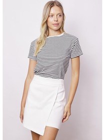 Resim Jument Kadın Likralı Çizgili Kaşkorse Sıfır Yaka Kısa Kol T-shirt Bluz-beyaz Çizgi Beyaz Ç. 