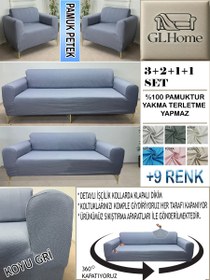 Resim %100 Pamuk Petek Kumaş Koyu Gri 3+2+1+1 Set Komple Giydirme Kanepe&Çekyat, Bohem, vb Model Koltuk Kılıfları 