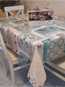 Resim Elyaflı Pvc Muşamba - Desenli Silinebilir Masa Örtüsü Mavi 140 X 220 