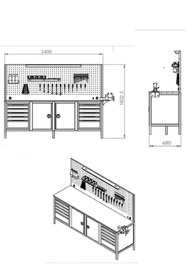 Resim dorf 2,5 Metre 10 Çekmeceli 2 Dolaplı Çalışma Tezgahı Boş 
