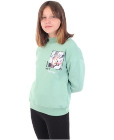 Resim Toontoy Kız Çocuk Baskılı Nakışlı Sweatshirt Yeşil 