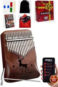 Resim Midex KLX-520 Hakiki Ağaç Kalimba Geyik Desenli Ahşap Full Set 17 Çelik Tuşlu 