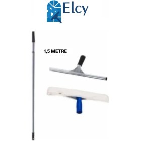 Resim Elcy Cam Temizlik Seti 1,5 Metre Teleskopik Uzayabilen Metal Sap 35 cm Cam Peluş ve Cam Çekçeği 