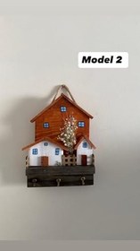 Resim Bahçeli Ev Tasarımlı Çiçekli Dekoratif 3 Kancalı Ahşap Duvar Anahtarlık Askısı 