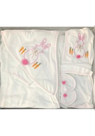 Resim Donino %100 Pamuk 4 Lü Set Nakışlı Bebek Bornoz Seti 