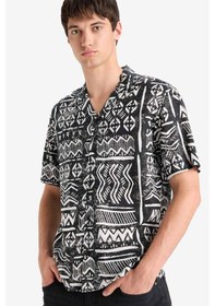 Resim Defacto New Regular Fit Apaş Yaka Desenli Kısa Kollu Gömlek E3696ax25smbk81 Siyah 