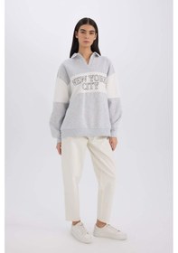 Resim DeFacto Relax Fit Polo Yaka Baskılı Kalın Sweatshirt E3229AX24WNGR93 