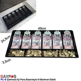 Resim Saypos PLS-6 6 Banknot 4 Bozuk Para Gözlü Plastik Para Çekmecesi İçi Düzenleyici 49x24.5x3.5 CM 