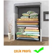 Resim Çelik Borulu Gri Yorgan Hurcu Bez Dolap Yüklük Gardırop Gri Renk 