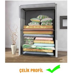 Resim Çelik Borulu Gri Yorgan Hurcu Bez Dolap Yüklük Gardırop Gri Renk 