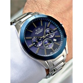 Resim Romanson Fonksiyonlu Gümüş Lacivert Renk Çelik Kordon Çelik Kasa Erkek Kol Saati 1352.09 