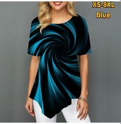 Resim Mavi Kadın Büyük Bedenlar Tee Gömlek Tornado Baskı Gevşek Casual Tops Kadın Kadınlar İçin Düzensiz Yaz Giysileri Mavi 
