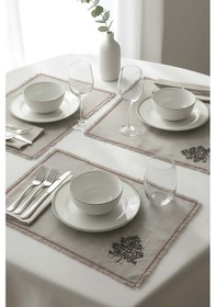 Resim Rivaistanbul Çam Ağacı Nakışlı Hasır Görünümlü Kenarları Püsküllü 2' Li Amerikan Servis Seti Çok Renkli 