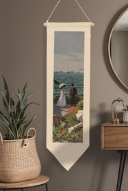 Resim Duvar Halısı Pinterest Oda Dekoru, Monet Sanat Serisi, 100cm Kanvas Flama Askılı Duvar Örtüsü NO:599 - Renkli - 22 / 30 x 100 