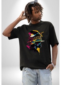 Resim Canlı Afrobeat Füzyon Renkli Siluet Pamuklu Bisiklet Yaka Unisex Oversize Boyfriend Dijital Baskılı Siyah T-shirt Siyah 