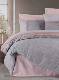 Resim King Size 6 Parça %100 Pamuk Dantelli Lastik Çarşaflı Nevresim Takımı 260 X 240 Cm 