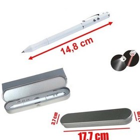 Resim Metal Kutulu Kırmızı Lazerli, Beyaz Led Işıklı Pointer İşaretçi Kalemi Metal Tükenmez Kalem 