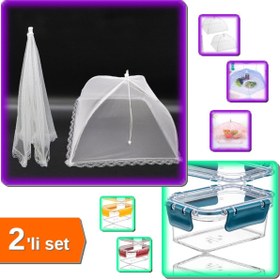 Resim HerEveOyuncak Yiyecek Koruma Şemsiyesi + 3 Adet 375 ML Akrilik Vakumlu Dikdörtgen Saklama Kabı - 2li Set Y9J9E6 