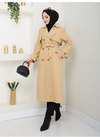 Resim B.he.z Amazon Keten Kumaş Uzun Boy Düğmeli Astarlı Yumuşak Dokulu Trenç Kot Camel CAMEL 