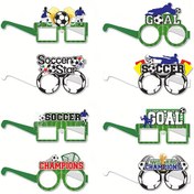Resim 8 Adet Yaratıcı Şampiyonluk Futbol Temalı Kağıt Gözlük Süslemeleri Doğum Günü Partisi Fotoğraf Aksesuarları Spor Parti İkramı 