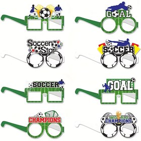 Resim 8 Adet Yaratıcı Şampiyonluk Futbol Temalı Kağıt Gözlük Süslemeleri Doğum Günü Partisi Fotoğraf Aksesuarları Spor Parti İkramı 
